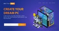 The concept of flat isometric illustrations PC components and motherboards Royalty Free Stock Photo