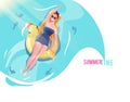 Concept in flat style with woman swimming with circle