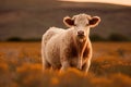 Fluffy cow in beautiful plain field. Generative AI