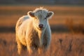 Fluffy cow in beautiful plain field. Generative AI