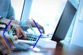 Close up of business man hand working on laptop computer with s Royalty Free Stock Photo