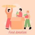 Concept of food donation for homeless, hungry and poor a vector illustration