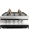 The concept of forced savings on utilities Gas stove with wood on the burners 3d render white background