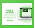 Concept free webinar for web page, banner, presentation, social media, documents. Watch video online. Vector illustration.