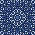 Concept of freedom, arabesque mandala ornament in blue and white hexagonal elements Royalty Free Stock Photo