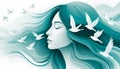 Concept freedom and relaxation of the mind - A human head with surrounded white birds flying. Royalty Free Stock Photo