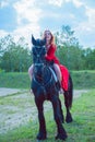 Woman in dress on a a horse, feel freedom Royalty Free Stock Photo