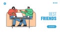 Concept Of Freelance Work, Friendship And Leisure. Website Landing Page. Couple Man And Woman Eating Pizza