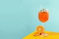 Concept of fresh alcohol drink, Aperol Spritz, space for text Royalty Free Stock Photo