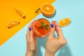 Concept of fresh alcohol drink, Aperol Spritz, top view Royalty Free Stock Photo