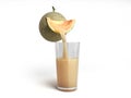 Concept of fresh natural juice mellon juice flows from fresh mel