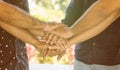 Concept of Friendship, support and teamwork People joining hands together - Young people holding hands together at Royalty Free Stock Photo