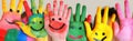 concept fun art child paint colorful artist finger hand smile. Generative AI.