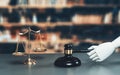 Concept of future and fair justice system by robotic holding gavel. Equilibrium