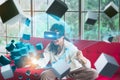 Concept future innovation,technology invention,..young asian woman use VR HeadSet opens up modern experience and have fun,with vir Royalty Free Stock Photo