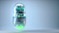 The concept future medicine and bioengineering capsule with nano tech inside, medical symbol of nano-robotic technology