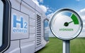 Concept of futuristic modular house powered with green hydrogen energy. Royalty Free Stock Photo
