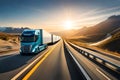 Futuristic Trucks Fleet On Highway With Full Self Driving System Activated For Transportation Autonomy Concepts A. Generative AI