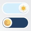 Concept of gadget interface switch to Day and Night mode and ui symbol. Day and Night Mode. Vector On Off Switch. Royalty Free Stock Photo