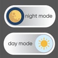 Concept of gadget interface switch to Day and Night mode and ui symbol. Day and Night Mode. Vector On Off Switch. Royalty Free Stock Photo