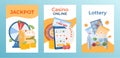 Concept gambling postcard banner set, modern online jackpot casino, large sum lucky lottery game flat vector Royalty Free Stock Photo