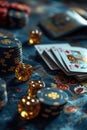 The concept of games of chance. Online casino gaming : roulette, cards, betting, chips, dice a world of chance and Royalty Free Stock Photo