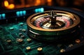 The concept of games of chance. Online casino gaming : roulette, cards, betting, chips, dice a world of chance and Royalty Free Stock Photo