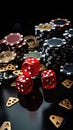 The concept of games of chance. Online casino gaming : roulette, cards, betting, chips, dice a world of chance and Royalty Free Stock Photo