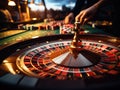 The concept of games of chance. Online casino gaming : roulette, cards, betting, chips, dice a world of chance and Royalty Free Stock Photo