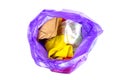Concept of garbage and pollution. A pile of trash, crumpled plastic cup, packages, paper isolate on a white background Royalty Free Stock Photo