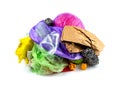 Concept of garbage and pollution. A pile of trash, crumpled plastic cup, packages, paper isolate on a white background Royalty Free Stock Photo