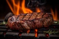 Gegrilltes steak auf dem grill mit flamme. Generative AI