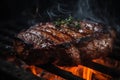 Gegrilltes steak auf dem grill mit flamme. Generative AI