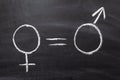 Concept of gender equal opportunity or representation in political and public life sketched with white chalk on blackboard