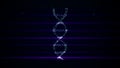 Abstract representation of digital binary DNA molecule over space darkness in lightrays grid.