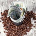 Concept : generous tip for a cup of morning coffee