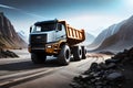 Giant Futuristic Modern Dump Truck Working In A Quarry. Generative AI