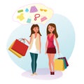 The Concept Girlfriends Shopping in the Style Shop Royalty Free Stock Photo