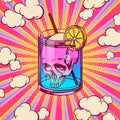 Concept with a glass of deadly cocktail in pop art style for print and design. Vector illustration. Royalty Free Stock Photo