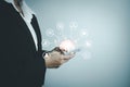 Concept global data connection with internet technology, user touch screen for online transactions by internet technology, big