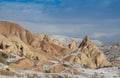 Concept of global warming. Morocco, High Atlas Mountains. Peak covered by snow and Sand dunes in the Sahara Desert Royalty Free Stock Photo