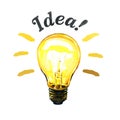 Concept of glowing yellow light bulb idea, watercolor painting Royalty Free Stock Photo