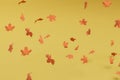 the concept of golden autumn, leaf fall. abstract background from flying colorful leaves. 3d render Royalty Free Stock Photo