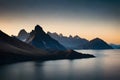 Golden Mountains, Black Peaks Of Ridges. Beautiful, Minimalistic Print For Your Decor For Postcard, Congratulations. Generative AI