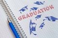 Concept of graduation 2021. Lettering in a school notebook