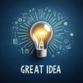 Concept Great Idea, Creativity and Innovation, glowing light bulb background with copy space Royalty Free Stock Photo