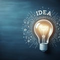 Concept Great Idea, Creativity and Innovation, glowing light bulb background with copy space Royalty Free Stock Photo