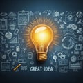 Concept Great Idea, Creativity and Innovation, glowing light bulb background with copy space Royalty Free Stock Photo