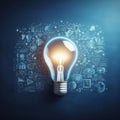 Concept Great Idea, Creativity and Innovation, glowing light bulb background with copy space Royalty Free Stock Photo