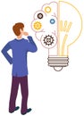 Concept of great idea. Man has good notion. Solution of problem, creative thinking, new startup Royalty Free Stock Photo
